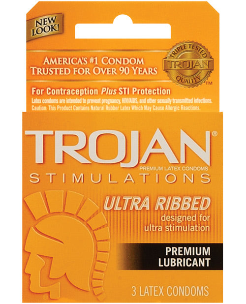 Trojan Ribbed Condoms - Box Of 3 - Casual Toys