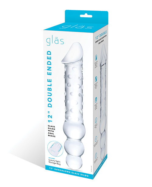 Glas 12" Double Ended Glass Dildo W-anal Beads - Clear - Casual Toys