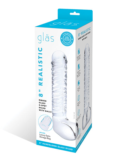 Glas 8" Realistic Ribbed Glass G-spot Dildo W-balls - Clear - Casual Toys