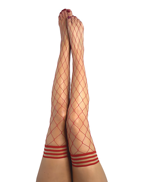 Kix'ies Claudia Large Net Fishnet Thigh Highs Red - Casual Toys