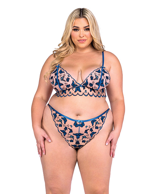 Butterfly Beauty Embroidered Bralette & Panty - Blue