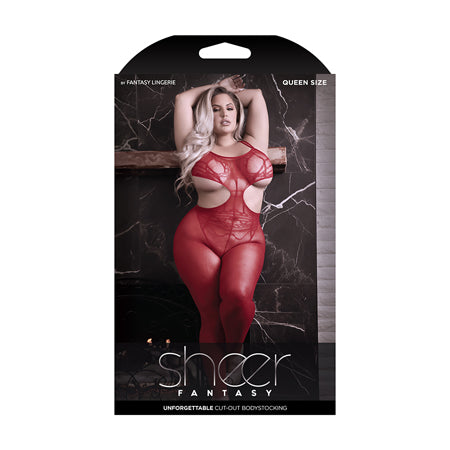 Fantasy Lingerie Sheer Unforgettable Cut-out Bodystocking Red Queen Size