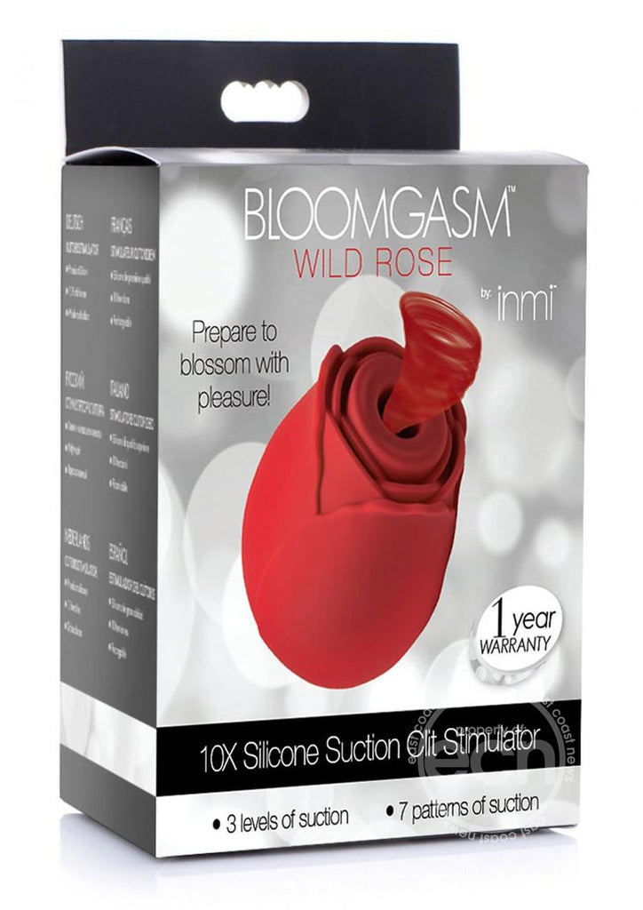 Inmi Bloomgasm Wild Rose 10x Silicone ReChargable Clit Stimulator w/ Suction - Red - Casual Toys