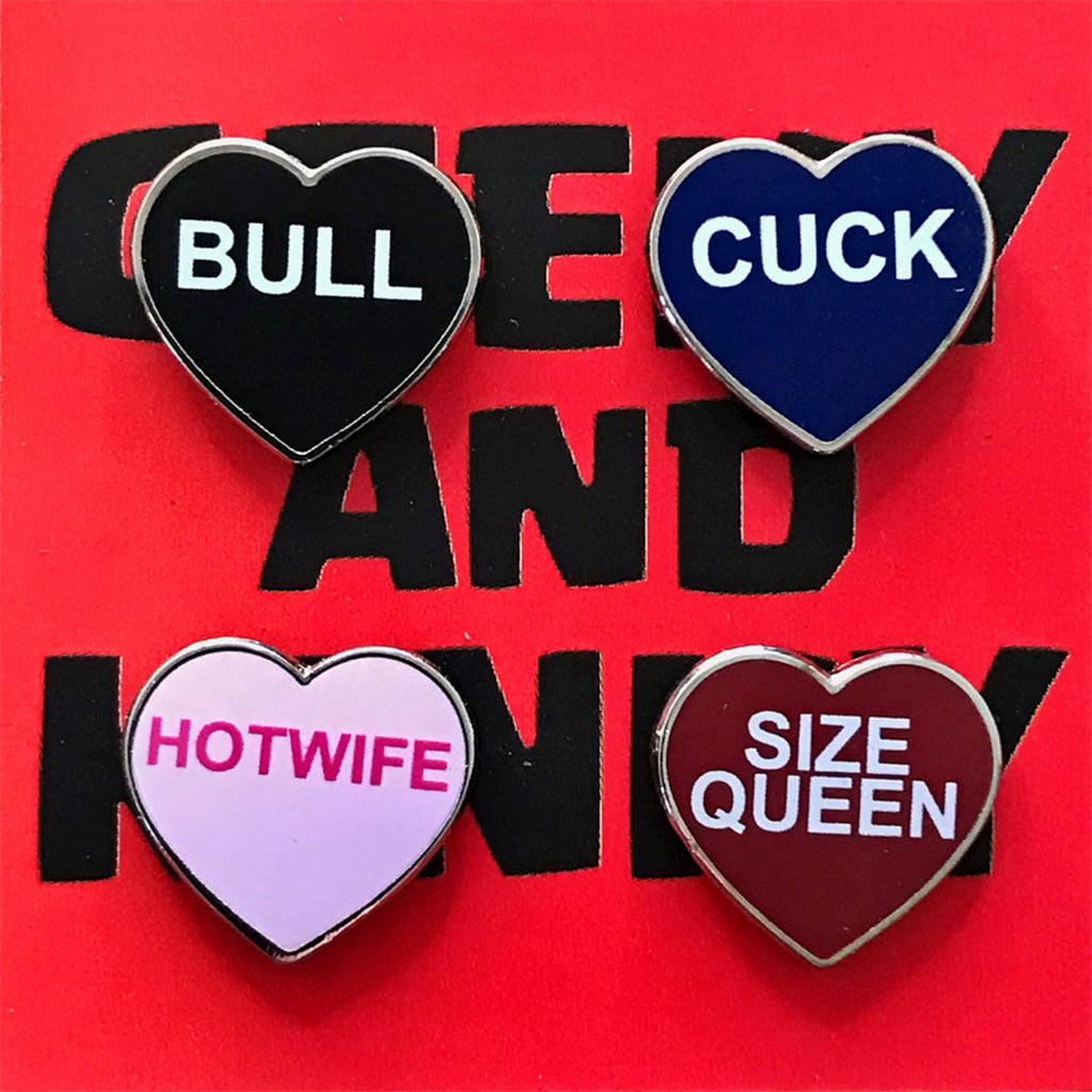 Geeky & Kinky Heart Pin 4pk (Cuck - Bull - Hot Wife - Size Queen) - Casual Toys