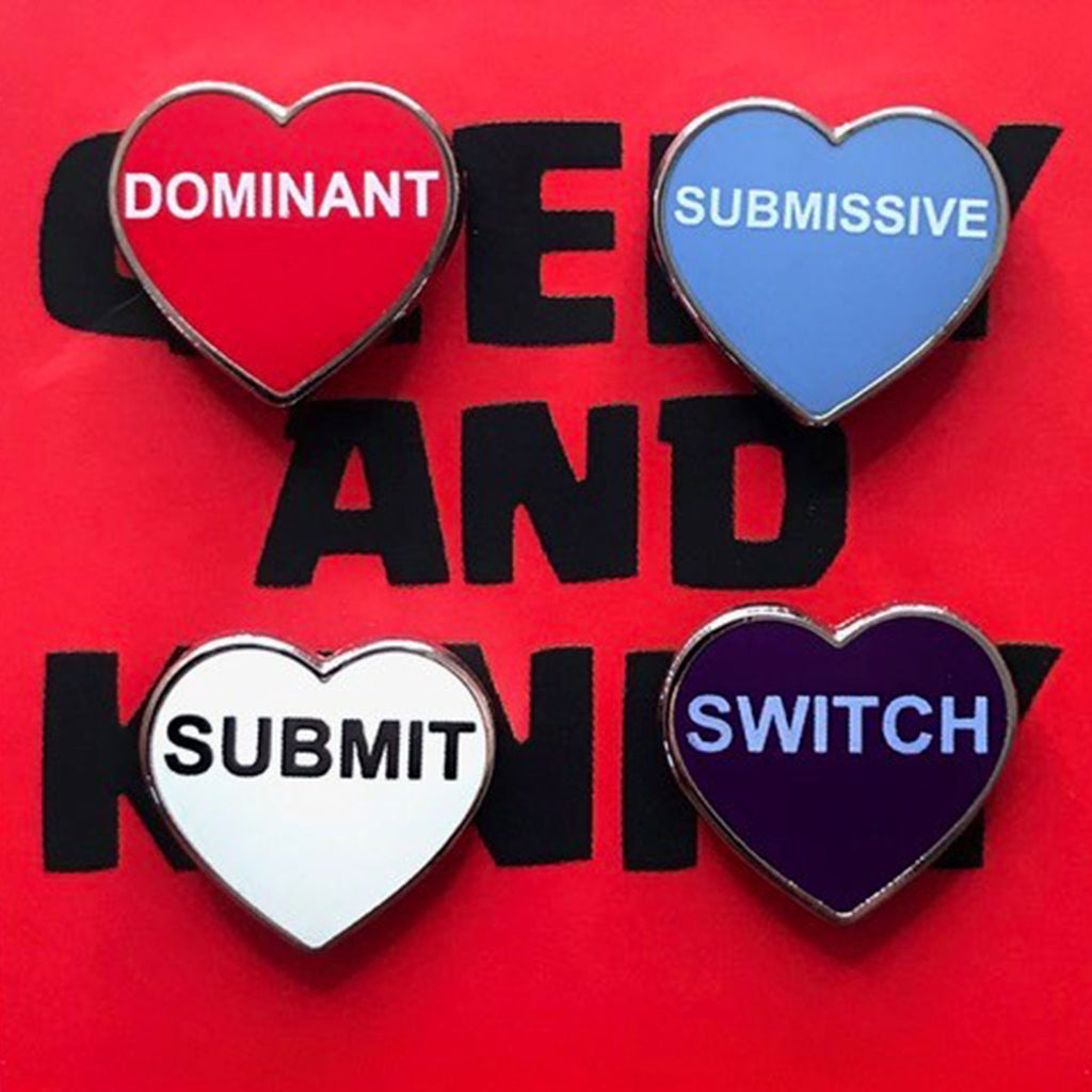 Geeky & Kinky Heart Pin 4pk (Switch - Submissive - Submit - Dom) - Casual Toys