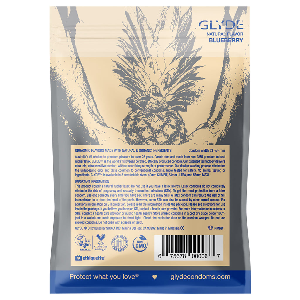 Glyde Organic Blueberry Condoms 4pk - Casual Toys