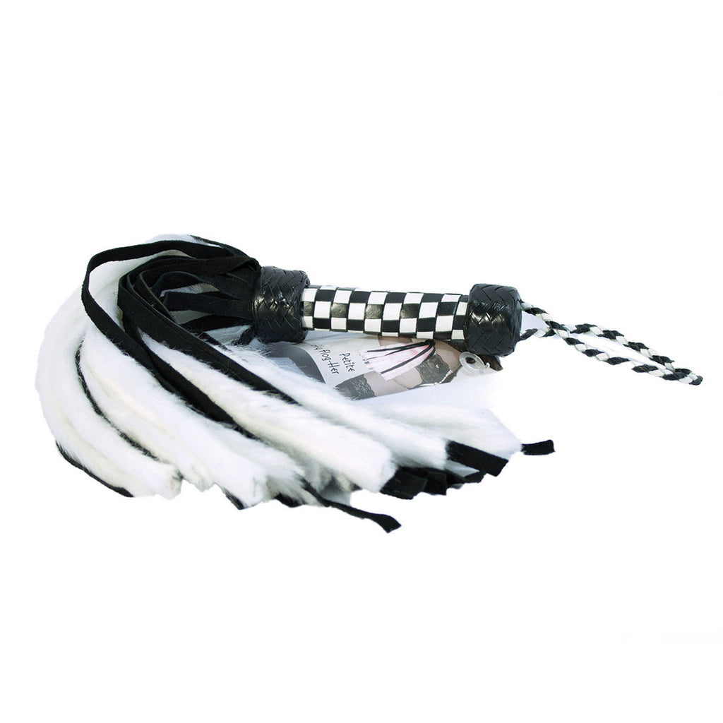 Suede and Fluff MINI Flogger - 18" - White-Black - Casual Toys
