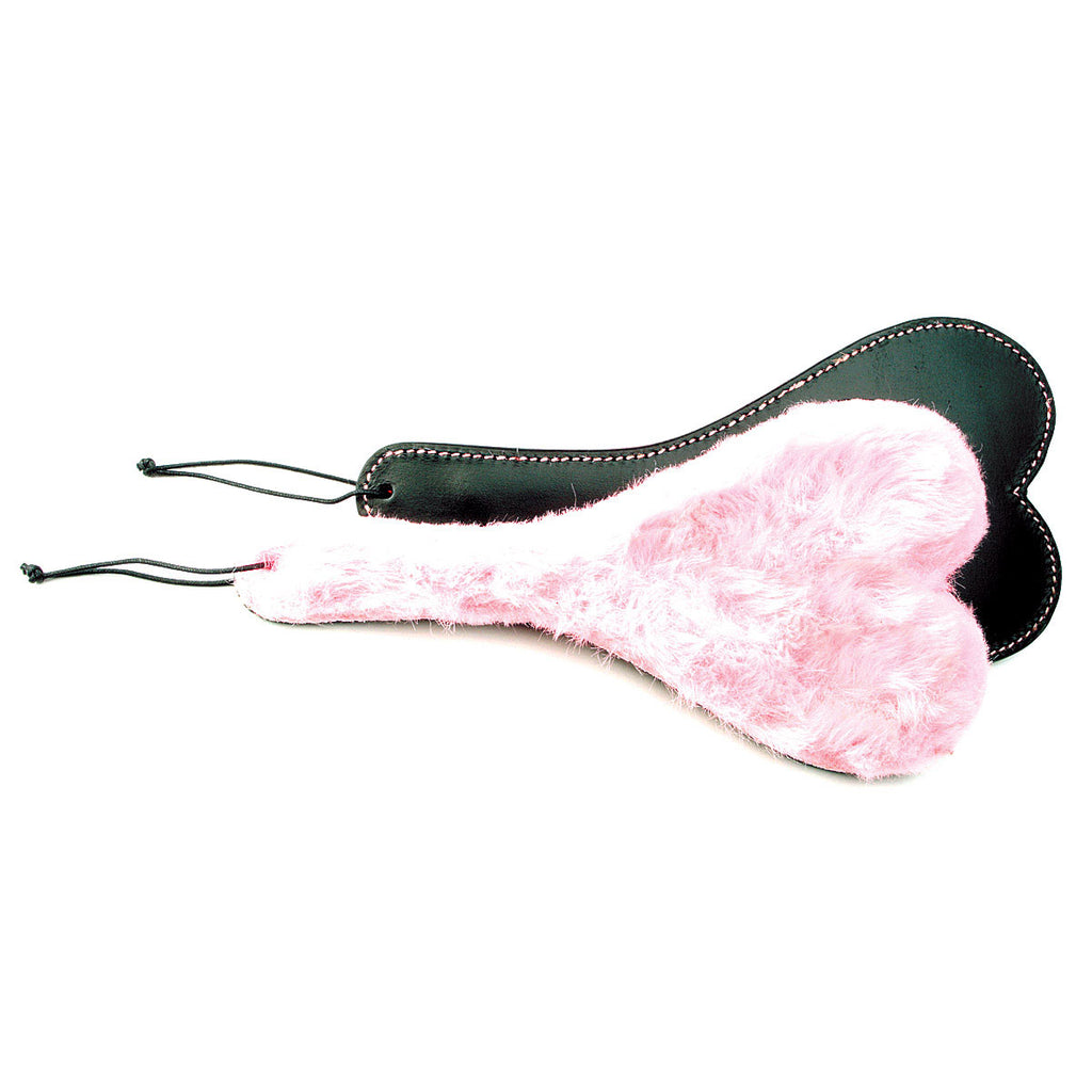 Spank-Her Heart Paddle Pink Plush & Black Leather - Casual Toys