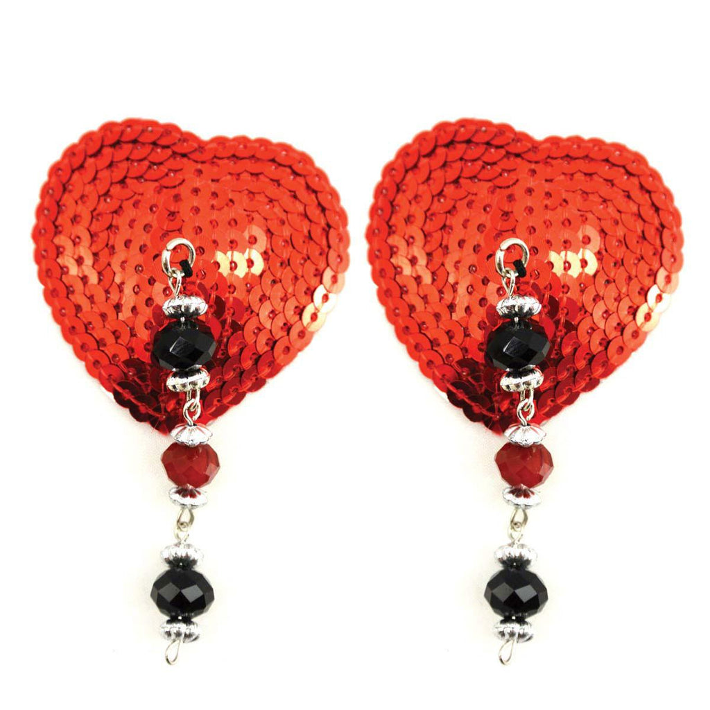 Bijoux de Nip Heart Red Sequin Pasties w- Facet Beads - Casual Toys