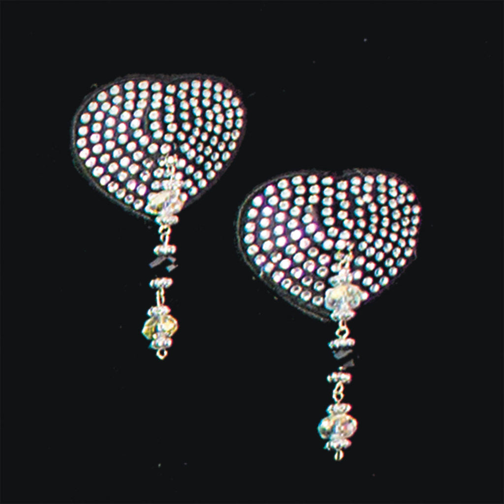 Bijoux de Nip Heart Black Crystal Pasties w- Beads - Casual Toys