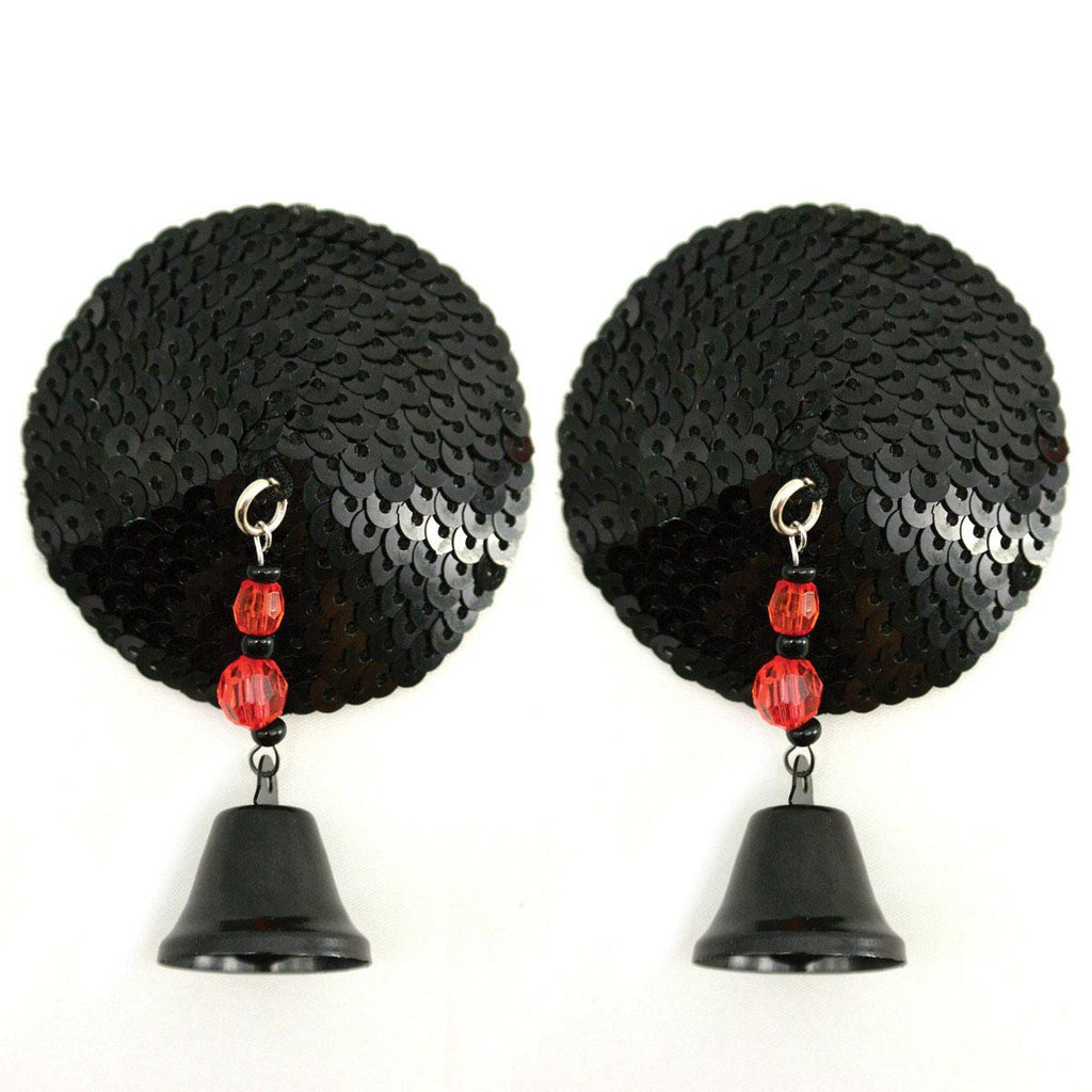 Bijoux de Nip Round Black Sequin Pasties w- Bells - Casual Toys
