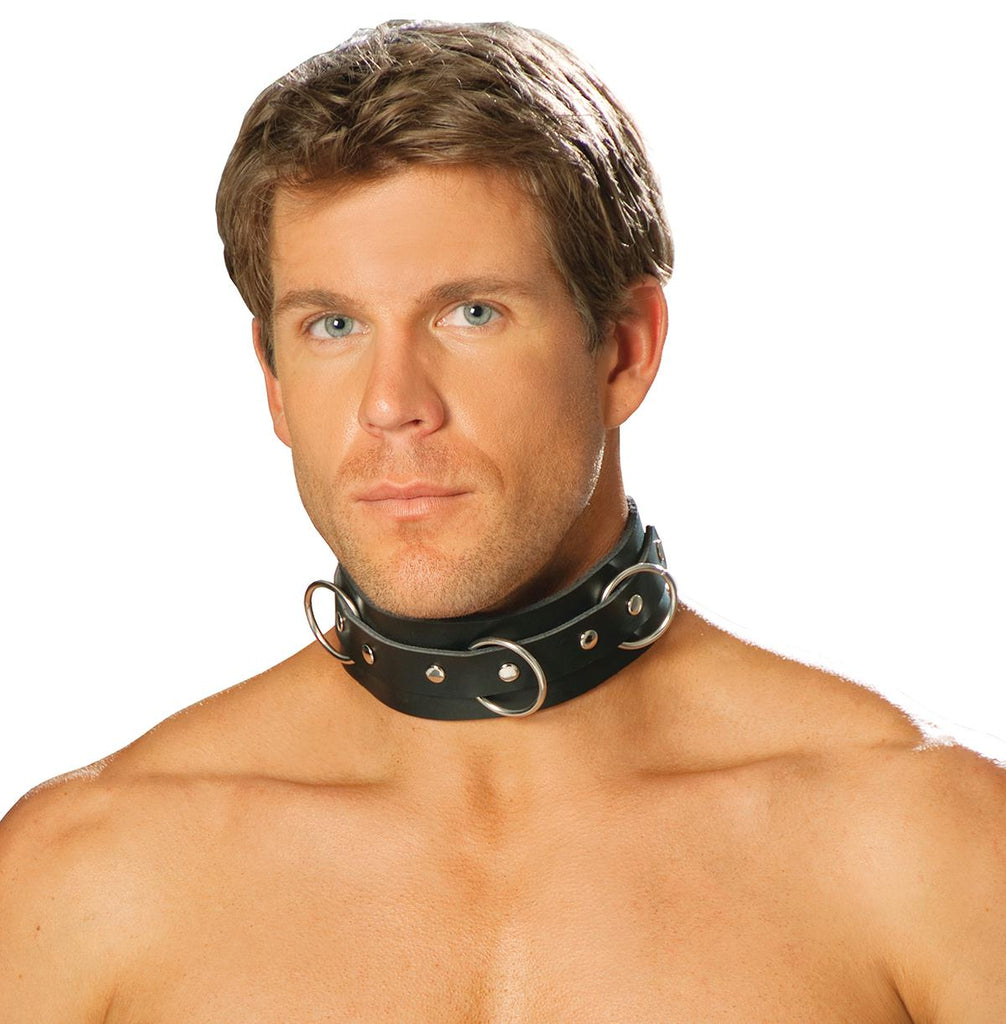 Leather Collar W- 3 O Rings - Casual Toys