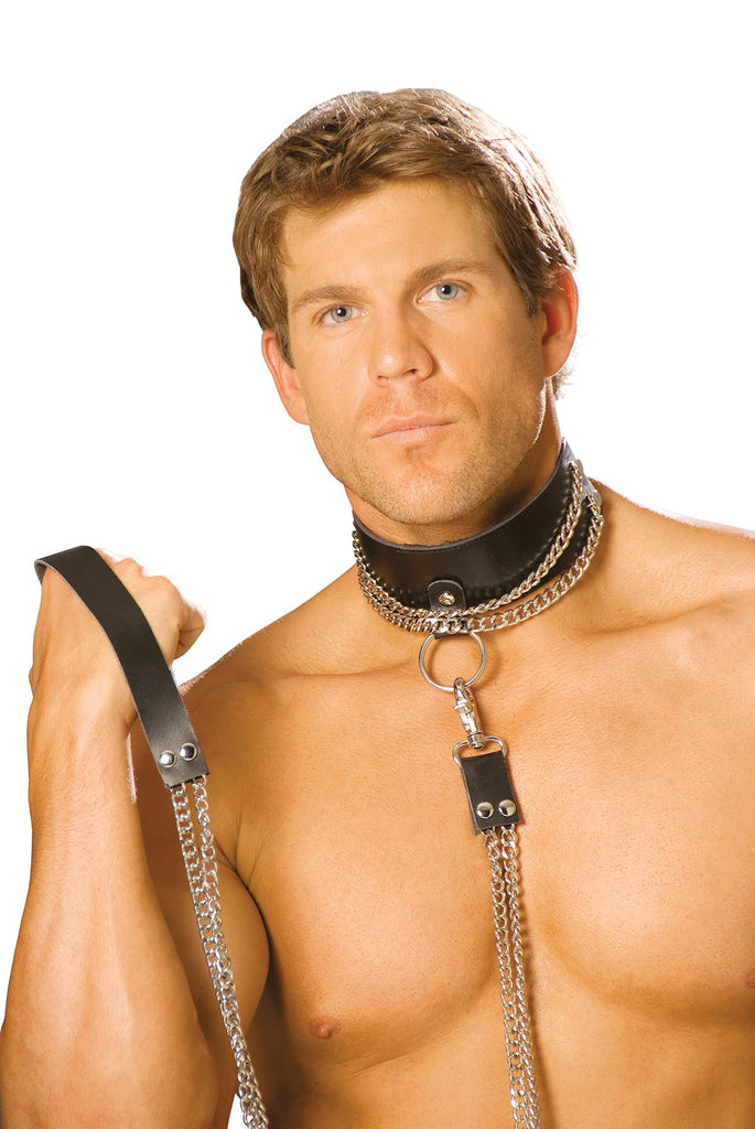 Leather Collar W- Chain Detail - Casual Toys