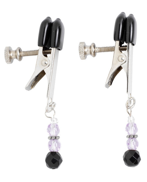 Spartacus Adjustable Broad Tip Nipple Clamps W-purple Beads - Casual Toys