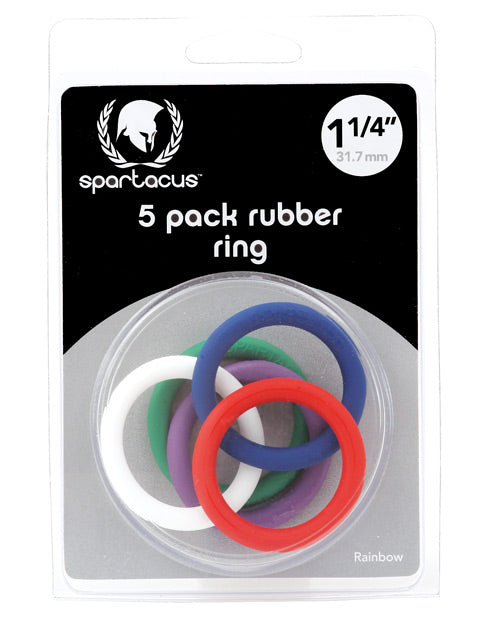 Spartacus 1.25" Rubber Cock Ring Set - Rainbow Pack Of 5 - Casual Toys