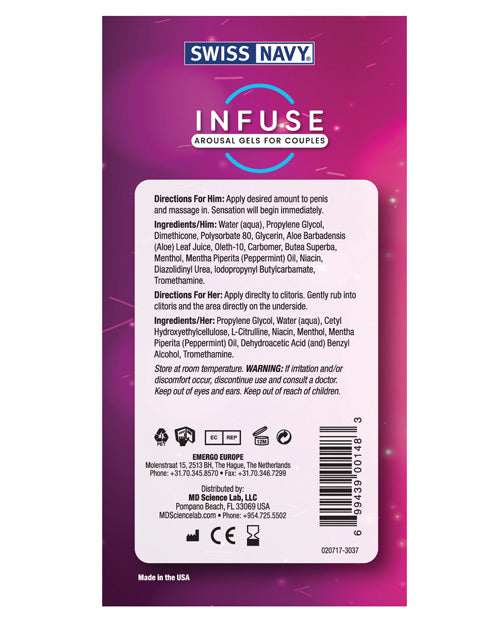 Swiss Navy Infuse Arousal Gels For Couples - Casual Toys