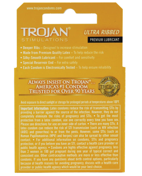 Trojan Ribbed Condoms - Box Of 3 - Casual Toys