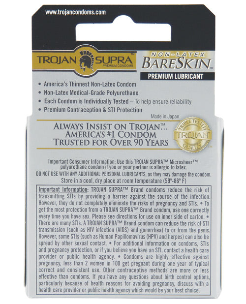 Trojan Supra Ultra-thin Polyurethane Condoms - Box Of 3 - Casual Toys