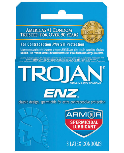Trojan Enz Spermicidal Lubricated Condoms - Box Of 3 - Casual Toys