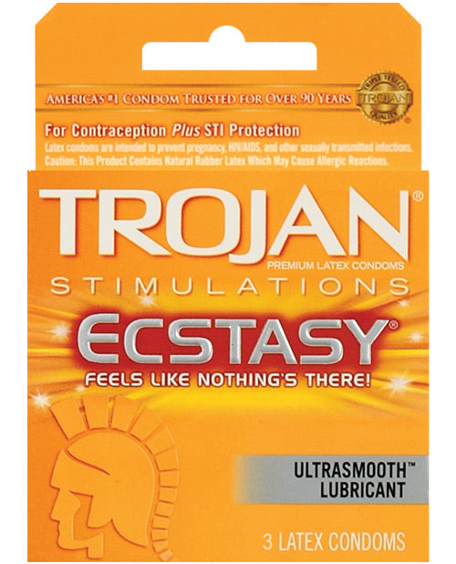 Trojan Ultra Ribbed Ecstasy Condoms - Box Of 3 - Casual Toys
