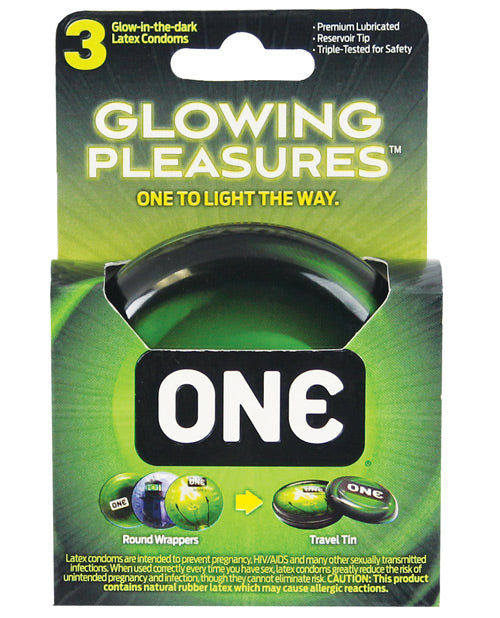 One Glowing Pleasures Condoms - Box Of 3 - Casual Toys
