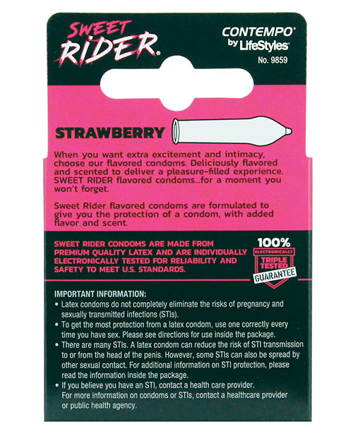 Lifestyles Sweet Rider Condoms - Strawberry Pack Of 3 - Casual Toys