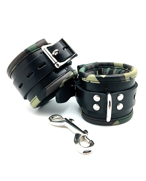 Sensual Sin Leather Padded Wrist Cuffs - Camo Piping - Casual Toys