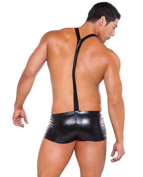 Zeus Wet Look Suspender Shorts Black O-s - Casual Toys