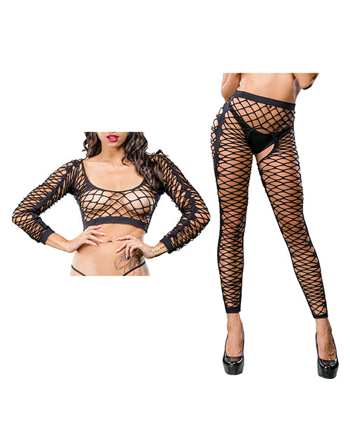 Beverly Hills Naughty Girl Crotchless Front Mesh & Side Design Leggings O/s