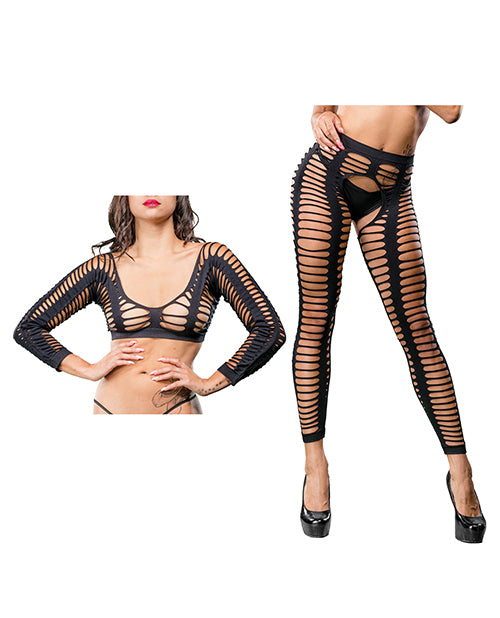 Beverly Hills Naughty Girl Crotchless All Over Straps Mesh Leggings O/s