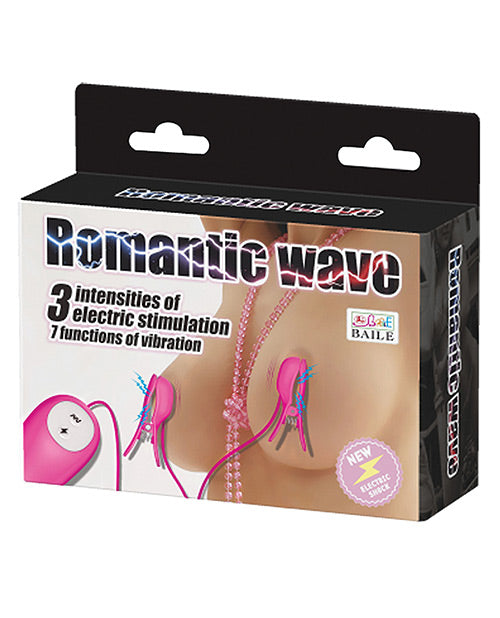 Romantic Wave Electro Shock Vibrating Nipple Clamps - Rose - Casual Toys