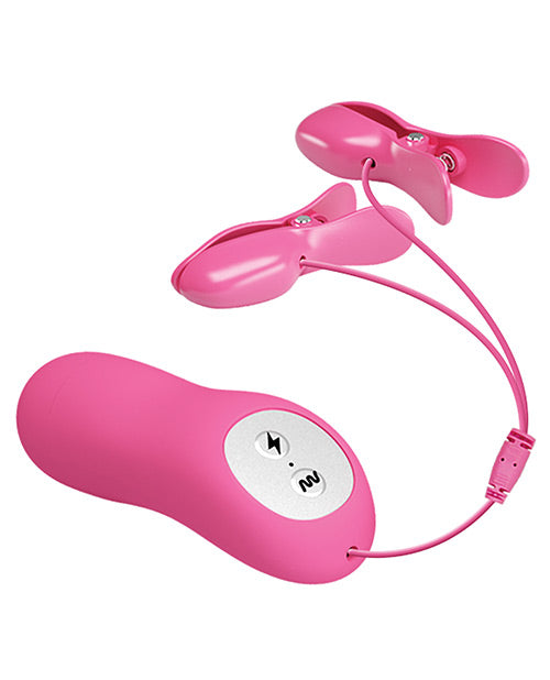 Romantic Wave Electro Shock Vibrating Nipple Clamps - Rose - Casual Toys