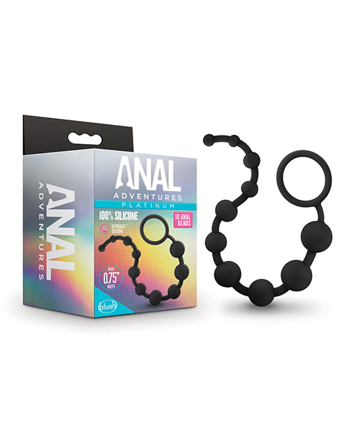 Blush Anal Adventures Platinum Silicone 10 Anal  Beads - Black - Casual Toys