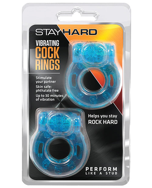 Blush Stay Hard Vibrating Cock Ring 2 Pack - Blue - Casual Toys