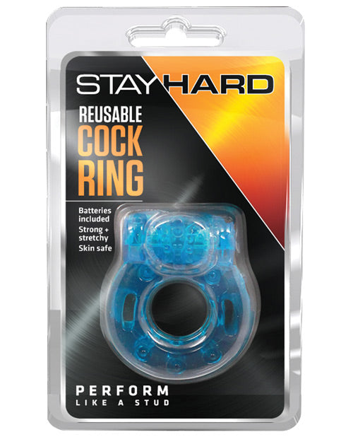 Blush Stay Hard Vibrating Reusable Cock Ring - Blue - Casual Toys
