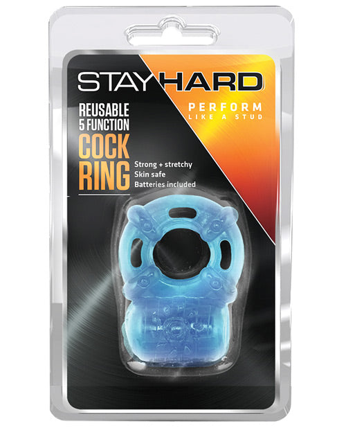Blush Stay Hard Vibrating Reusable 5 Function Cock Ring - Blue - Casual Toys