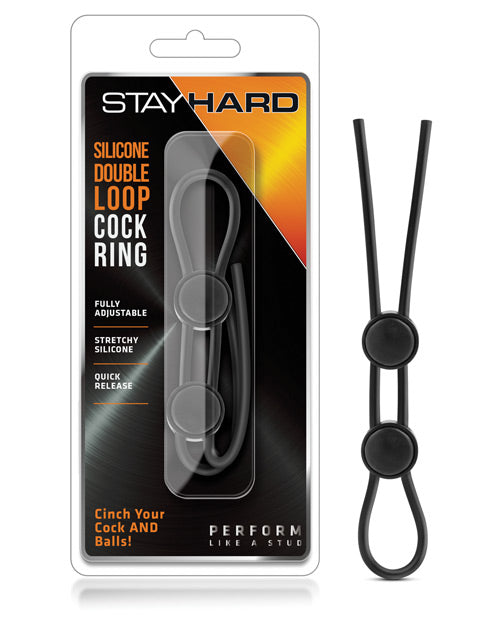 Blush Stay Hard Silicone Double Loop Cock Ring - Black - Casual Toys