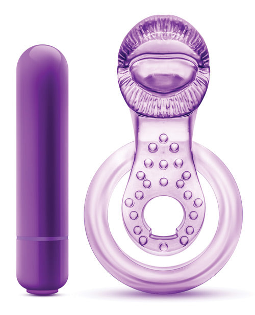 Blush Play With Me Lick It Vibrating Double Strap Cockring - Purple - Casual Toys