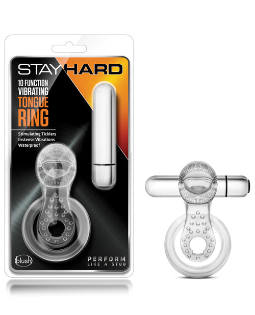 Blush Stay Hard Vibrating Tongue Ring - 10 Function Clear - Casual Toys