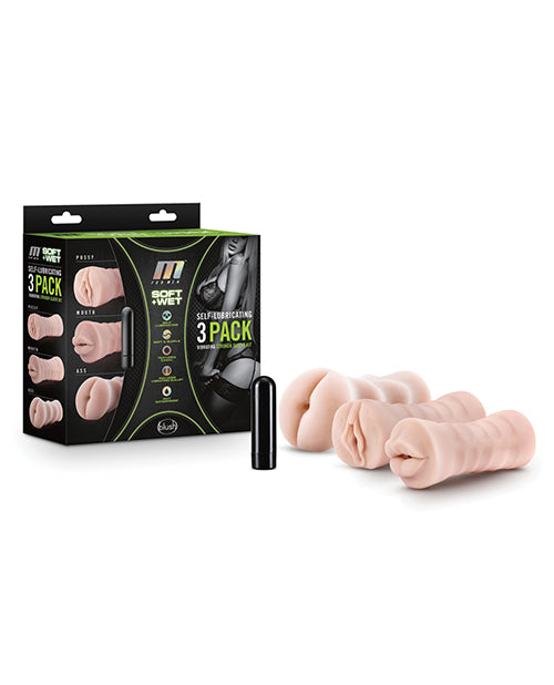Blush M For Men Self Lubricating Vibrating Stroker Sleeve Kit - Vanilla Pack Of 3 - Casual Toys