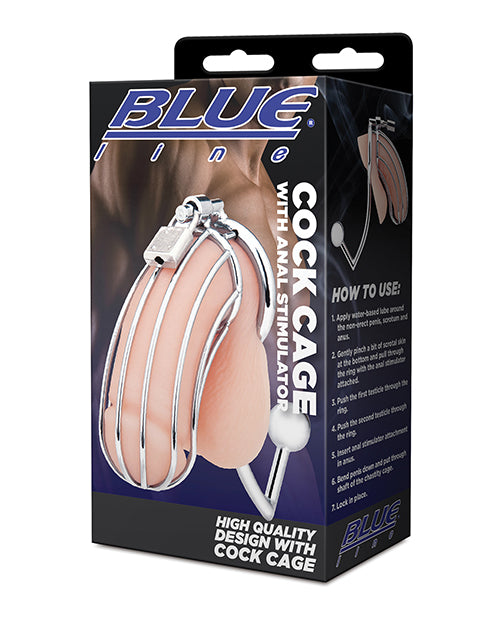 Blue Line Cock Cage W-anal Stimulator - Silver - Casual Toys