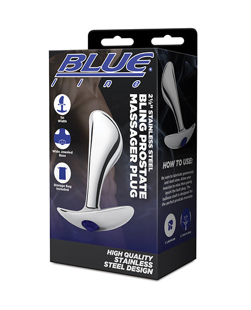 Blue Line 2.5" Stainless Steel Bling Prostate Massager Plug