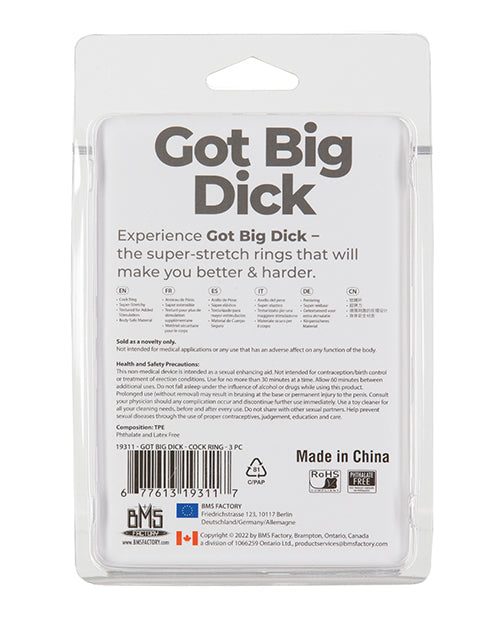 Got Big Dick 3 Pack Cock Rings - Black - Casual Toys