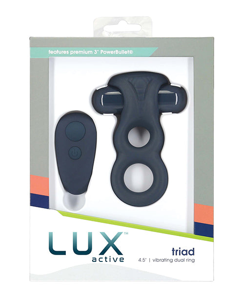 Lux Active Triad 4.5" Vibrating Dual Ring W-remote - Dark Blue - Casual Toys