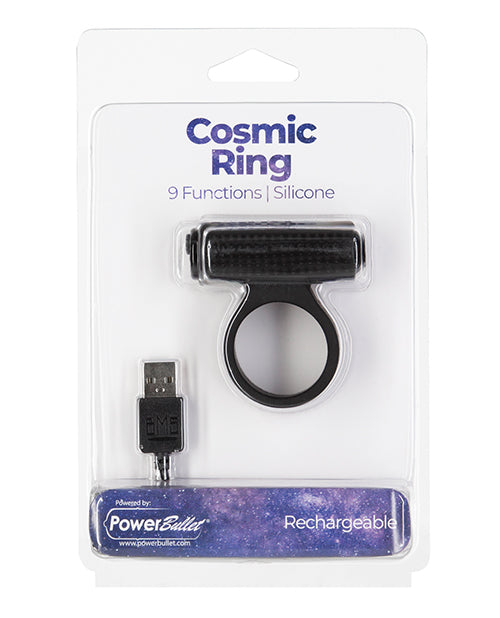 Cosmic Cock Ring W-rechargeable Bullet - 9 Functions Black - Casual Toys