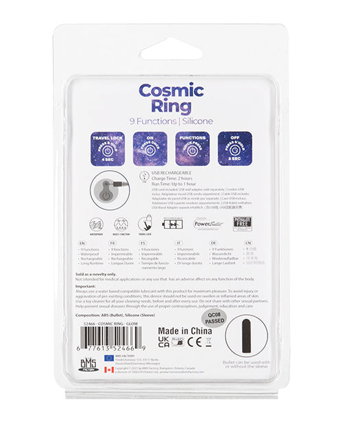 Cosmic Cock Ring W-rechargeable Bullet - 9 Functions Glow In The Dark - Casual Toys