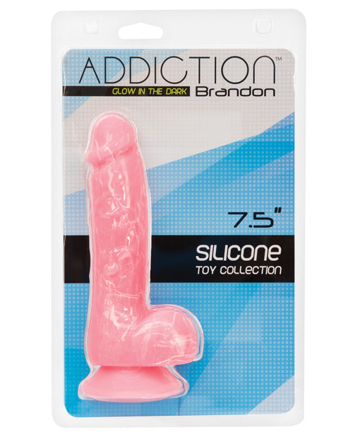 Addiction Brandon 7.5" Glow In The Dark Dildo - Pink - Casual Toys
