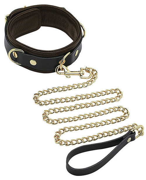Spartacus Collar & Leash - Brown Leather W-gold Accent Hardware - Casual Toys