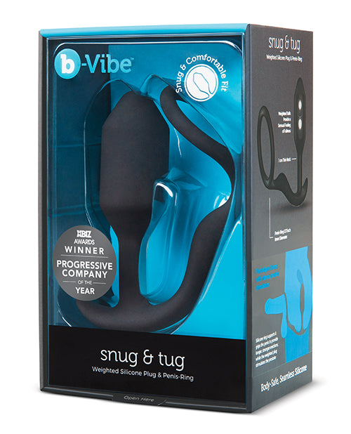 B-vibe Snug & Tug Weighted Silicone & Penis Ring - 128 G Black - Casual Toys