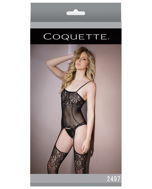 Sleek Seamless Stretch Net Cami Top W/lace Print Detail & Attch. Stockings - Casual Toys